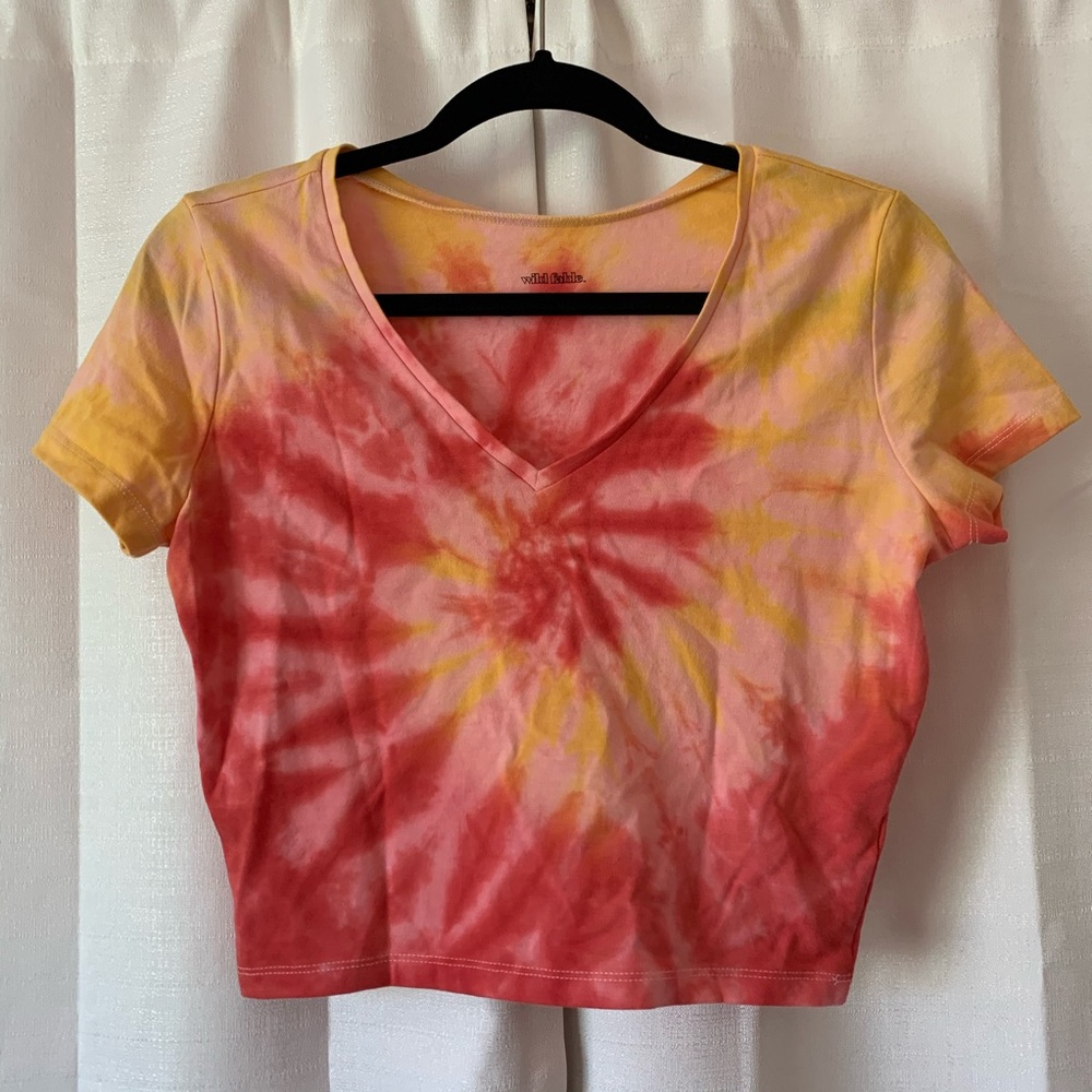 Yellow/Pink Custom Dyed Cropped V-Neck